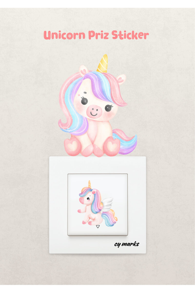 Duvar Priz Sticker - 2'li Unicorn Temalı Pembe Kız Çocuk Odası Duvar Sticker Etiket