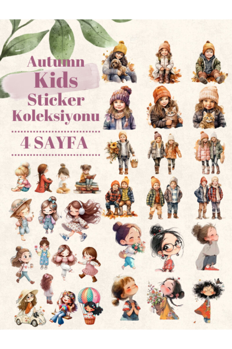 Autumn Sonbahar Çocuk Karakter Sticker Seti - Planner Ajanda Tablet Telefon Laptop Sticker Etiketi