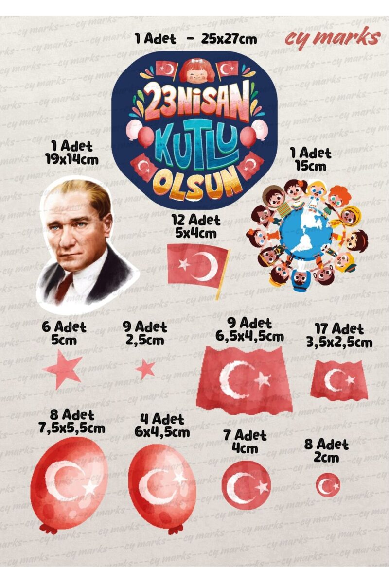 Alternative view of 23 Nisan Sticker Seti 83 Parça Dev Set- 23 Nisan Çocuk Bayramı Cam Duvar Sticker Seti