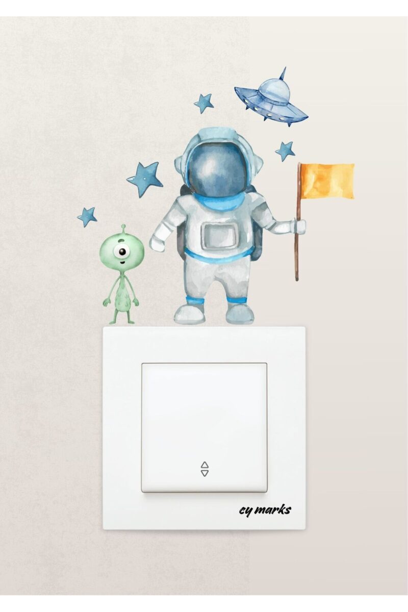 Duvar Priz Sticker - Astronot Temalı Çocuk Odası Duvar Sticker