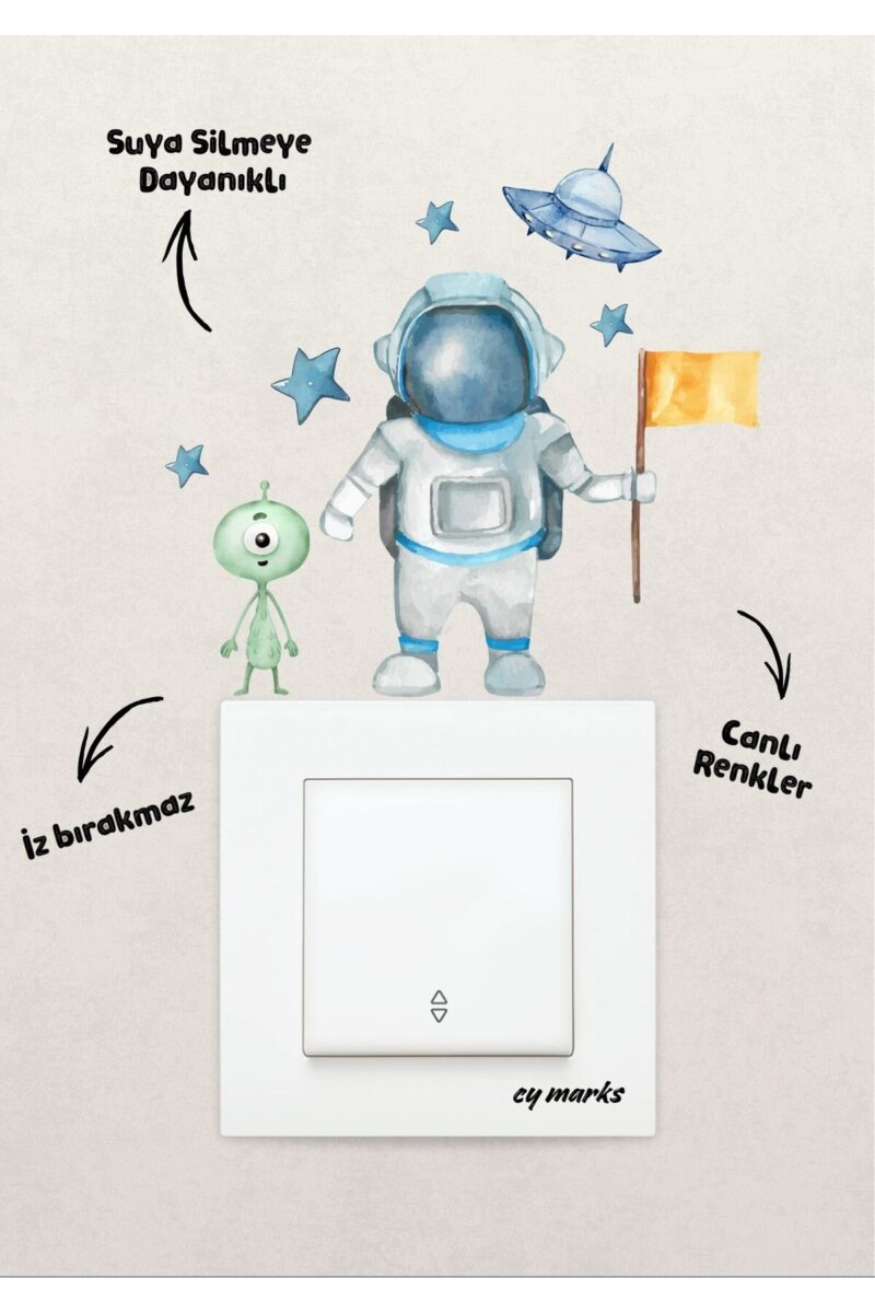 Alternative view of Duvar Priz Sticker - Astronot Temalı Çocuk Odası Duvar Sticker