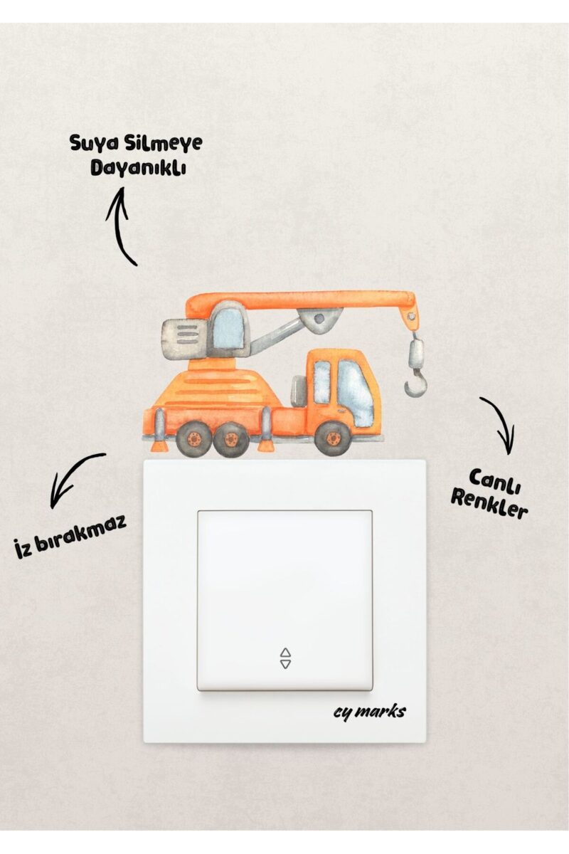 Alternative view of Duvar Priz Sticker - Renkli İş Makineleri Temalı 3'lü Set