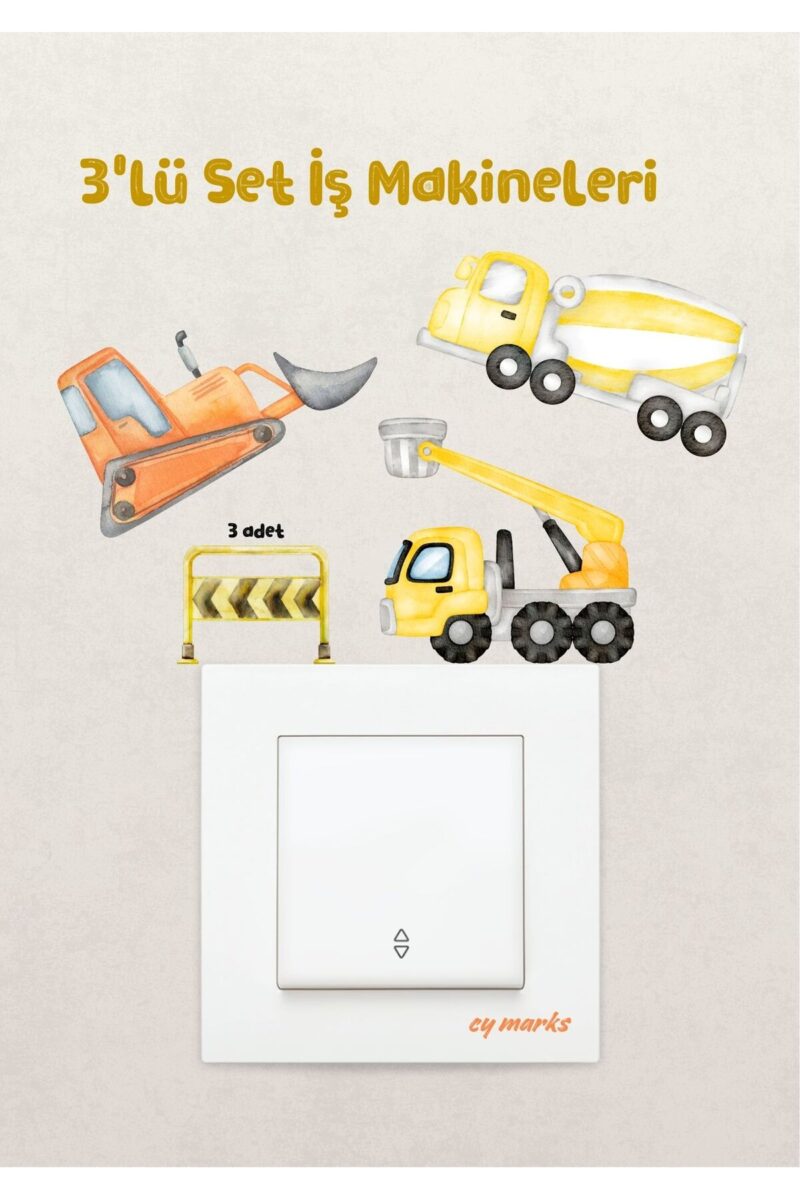 Duvar Priz Sticker - İş Makineleri Temalı 3'lü Set