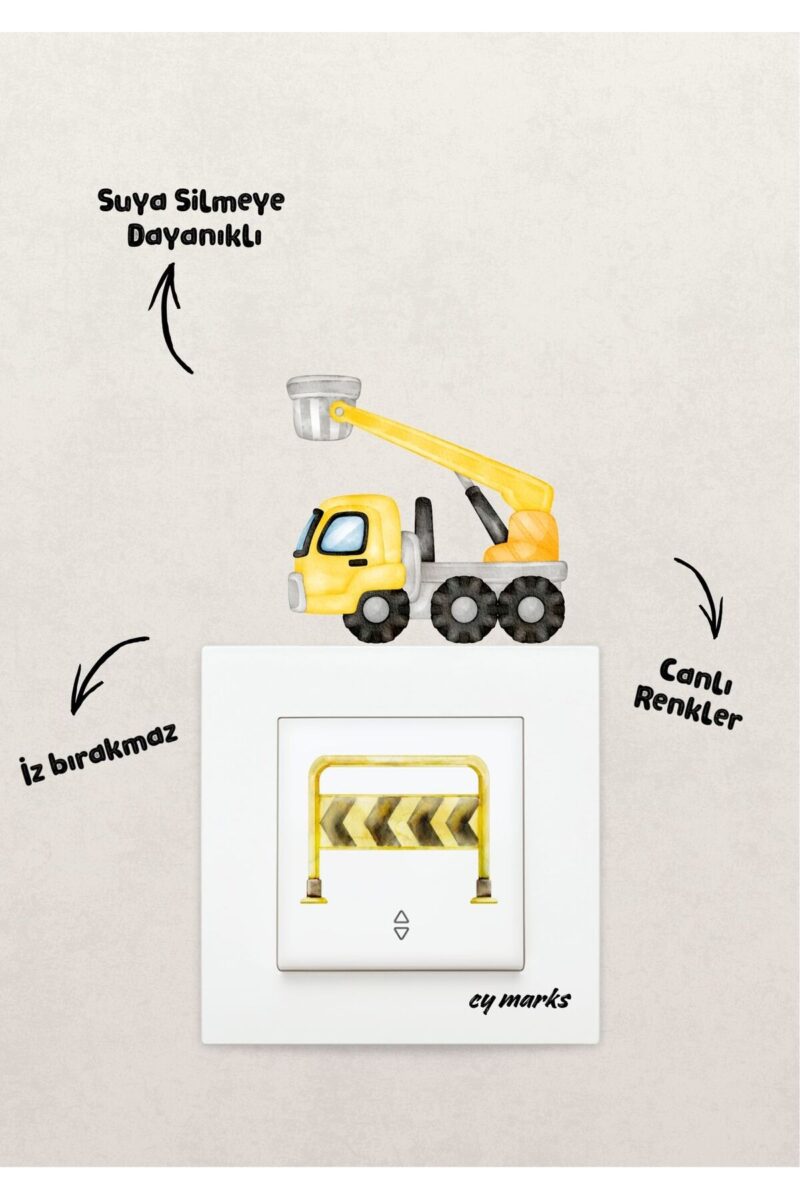 Alternative view of Duvar Priz Sticker - İş Makineleri Temalı 3'lü Set