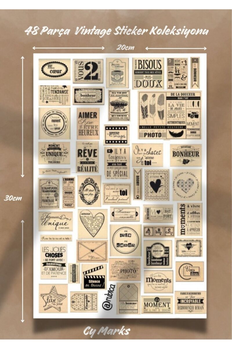 Vintage News Sticker Seti 48 Parça - Planner Ajanda Tablet Telefon Laptop Stickerı Etiketi