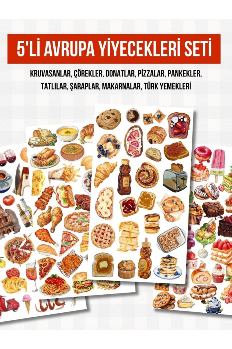 Avrupa Yiyecekleri Sticker Seti - Planner, Ajanda, Laptop, Telefon, Tablet, Bullet Journal Etiketi