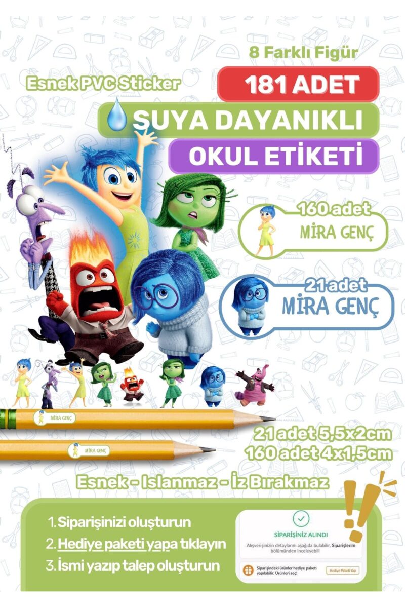Okul Etiketi Kalem Etiketi Defter Etiketi Özel İsim Yazılabilen Etiket Ters Yüz Temalı 181 Adet