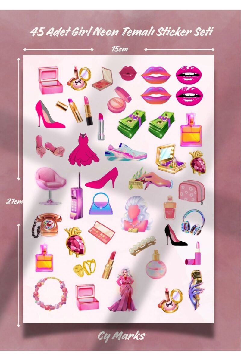 Girl Sticker Etiket Seti 45 Parça - Planner, Ajanda, Laptop, Telefon, Tablet, Bullet Journal Etiketi