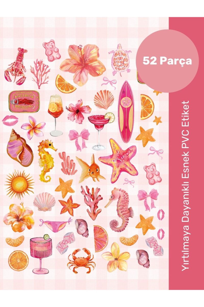 Pembe Yaz Sticker Etiket Seti 52 Parça - Planner, Ajanda, Laptop, Telefon, Bullet Journal Etiketi