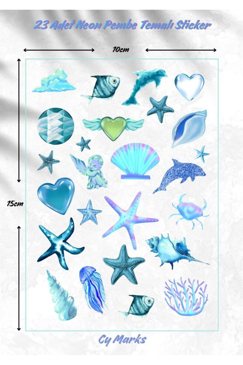 Mavi Neon Sticker Etiket Seti 23 Parça - Planner, Ajanda, Laptop, Telefon, Bullet Journal Etiketi