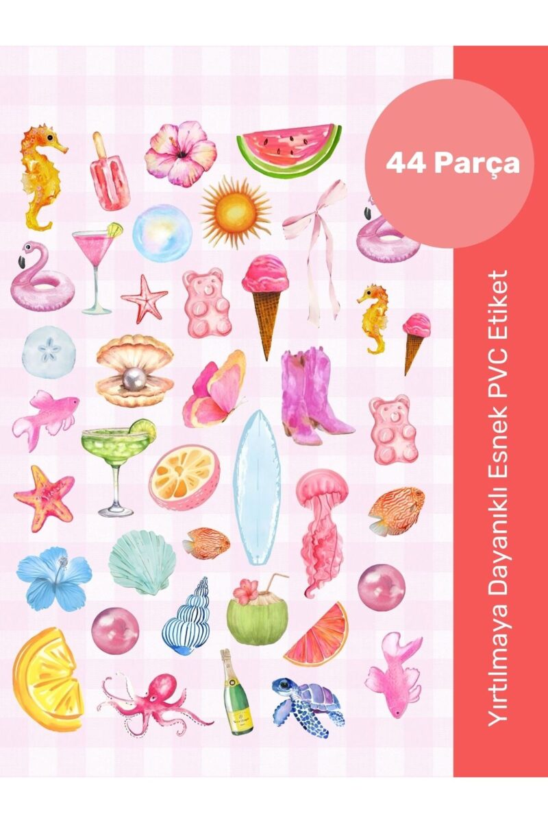 Pembe Sticker Etiket Seti 44 Parça - Planner, Ajanda, Laptop, Telefon, Bullet Journal Etiketi