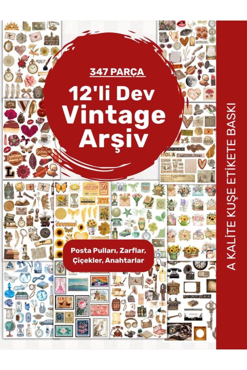 12'li Vintage Sticker Etiket Seti - Planner Ajanda Telefon Tablet Laptop Bullet Journal Etiket