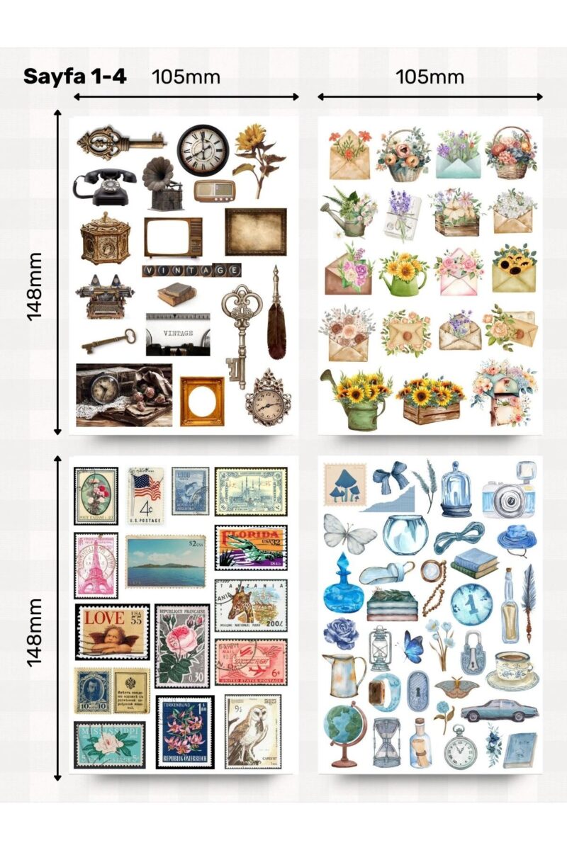 Alternative view of 12'li Vintage Sticker Etiket Seti - Planner Ajanda Telefon Tablet Laptop Bullet Journal Etiket