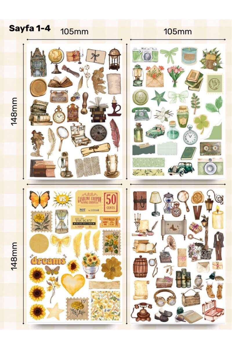 Alternative view of 8'li Vintage Sticker Etiket Seti - Planner Ajanda Telefon Tablet Laptop Bullet Journal Etiket