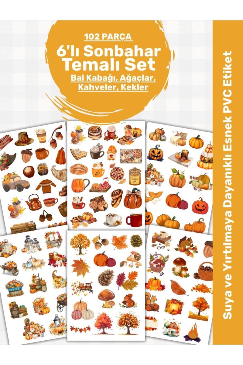 6'lı Sonbahar Sticker Etiket Seti - Planner Ajanda Telefon Tablet Laptop Bullet Journal Etiket