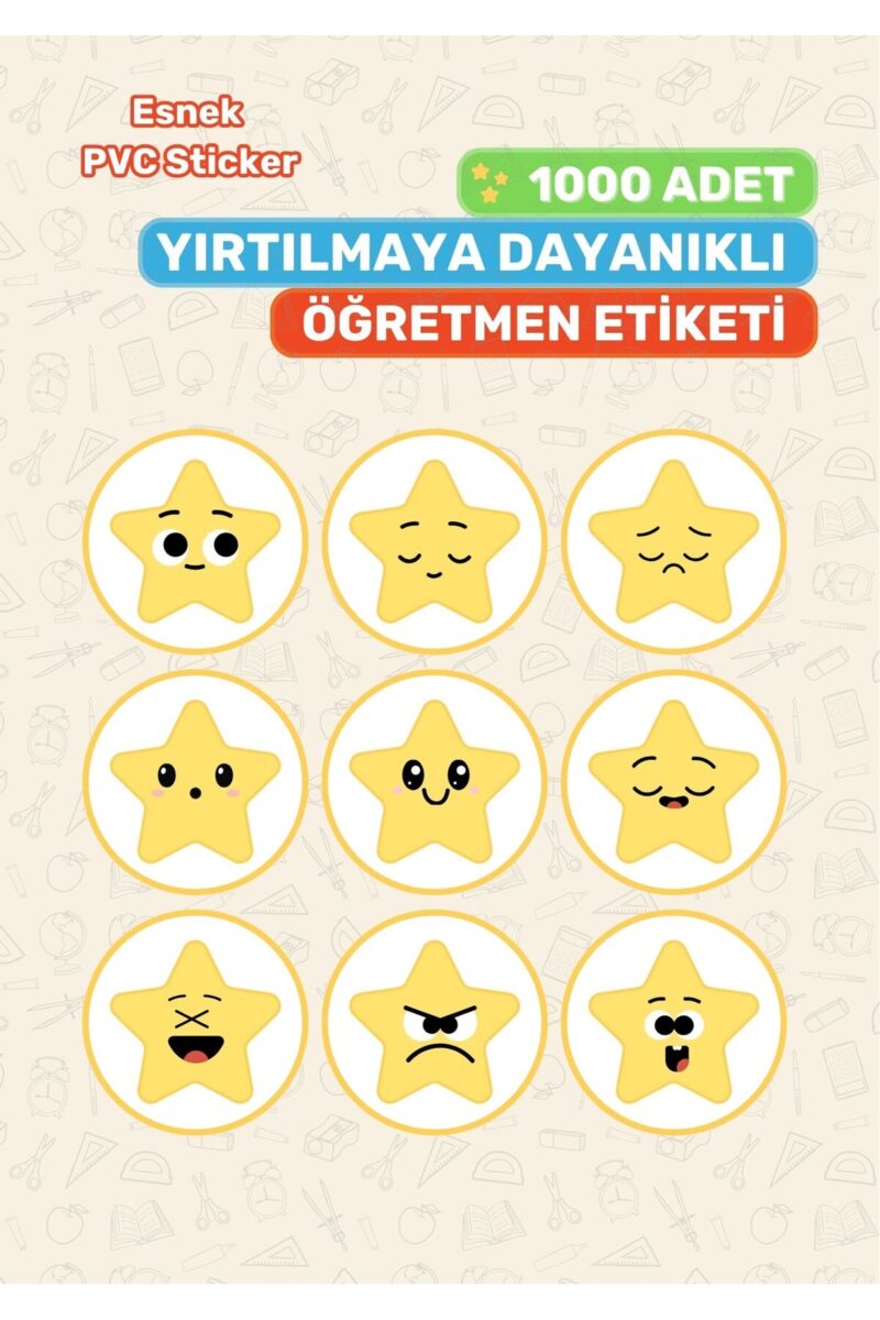Yıldızlı Öğretmen Etiketi Emojili Değerlendirme Etiketi 1000 Adet