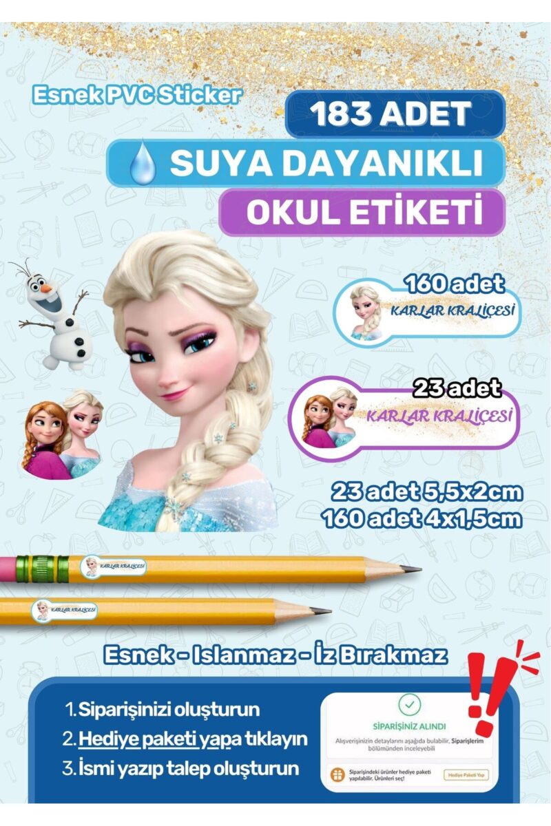 Okul Etiketi Kalem Etiketi Defter Etiketi Özel İsim Yazılabilen Etiket Elsa 183 Adet