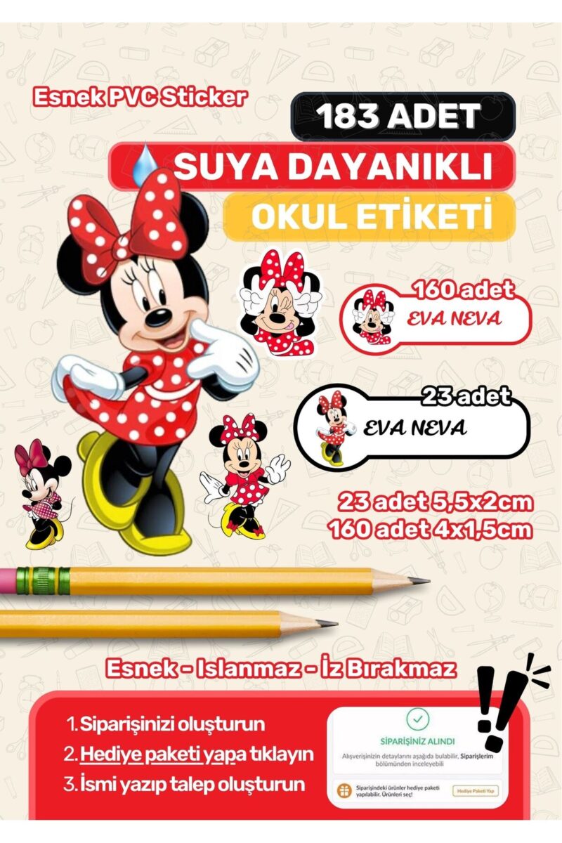 Okul Etiketi Kalem Etiketi Defter Etiketi Özel İsim Yazılabilen Etiket Micky Temalı 183 Adet